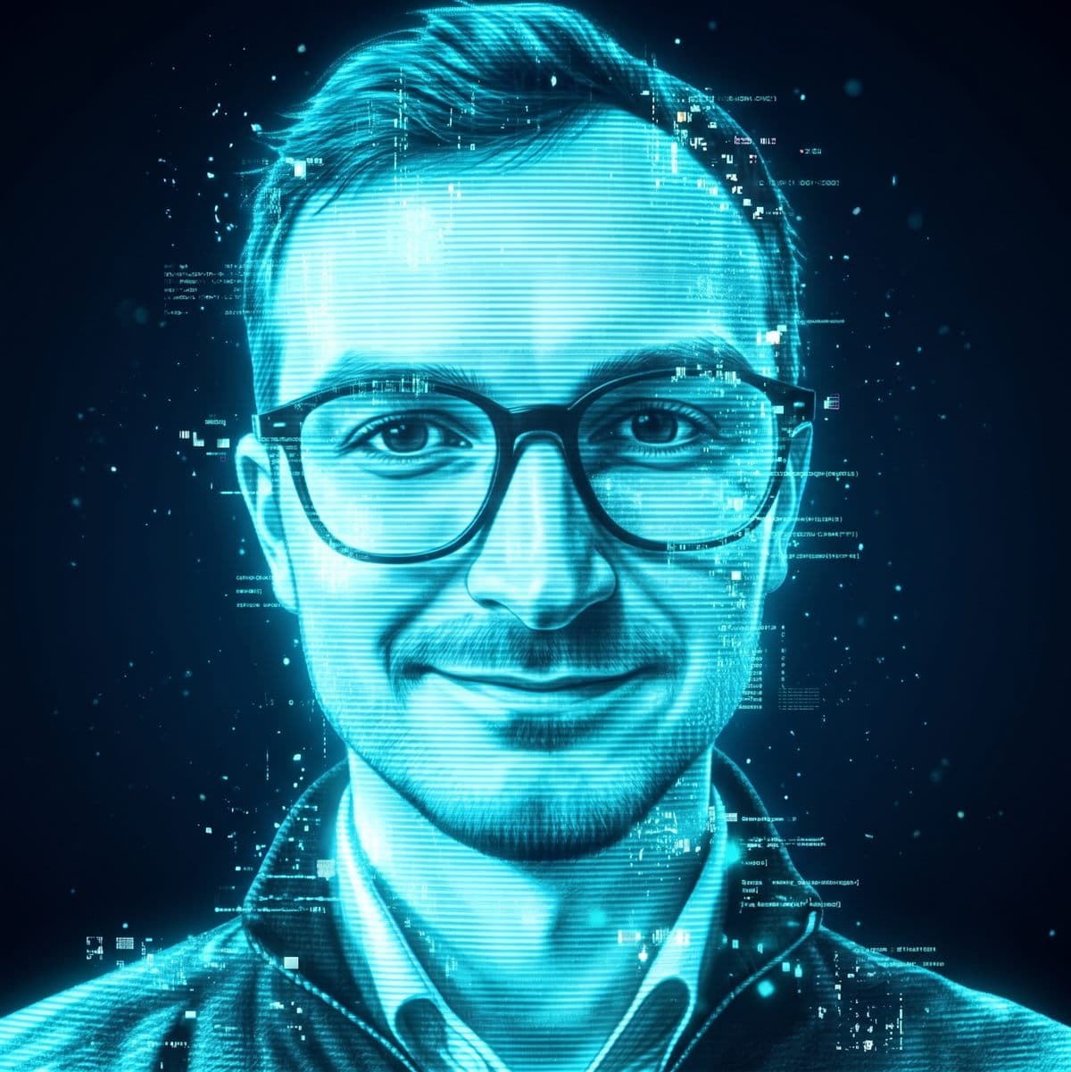 Michał Rąpała — portret w stylu hologramu